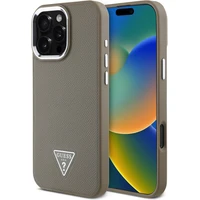 Guess PU Grained Triangle Logo kryt pro iPhone 16 Pro Max hnědý - Pouzdra