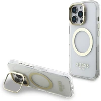Guess IML Gold Outline Stand Camera Frame MagSafe kryt iPhone 16 Pro Max čirý - Pouzdra