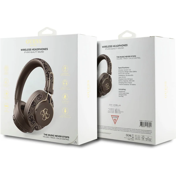 Guess PU 4G Metal Logo ENC bezdrátová sluchátka hnědá - Sluchátka - Obrázek 7130d992f7d641fdbc9870d1add96d57