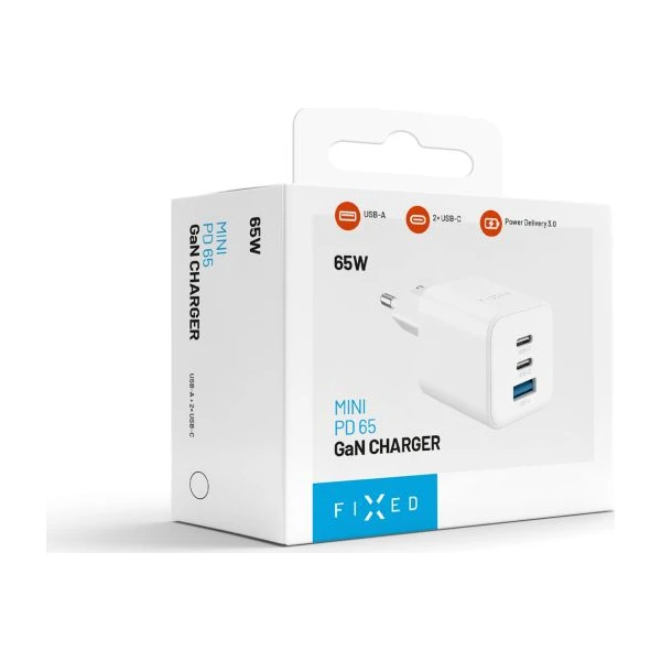 FIXED Mini GaN nabíječka s 2x USB-C/USB-A a podporou PD, 65W, bílá - Nabíječky - Obrázek 71730a0a234342cba8e541c21d15a87e