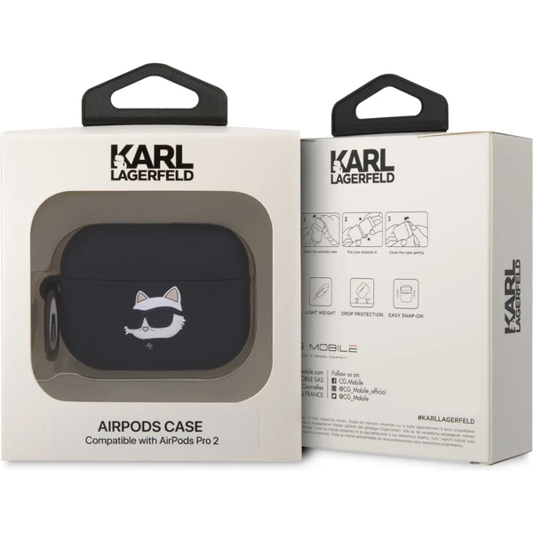 Karl Lagerfeld 3D Logo NFT Choupette Head Silikonové pouzdro Airpods Pro 2 černé - Pouzdra - Obrázek 720L300401