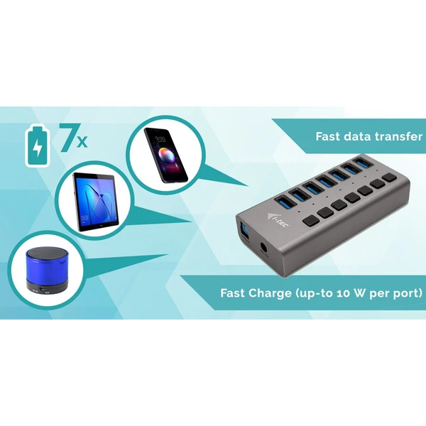 i-tec USB 3.0 Charging HUB 7 Port + Power Adapter 36 W - USB huby - Obrázek 729B000501