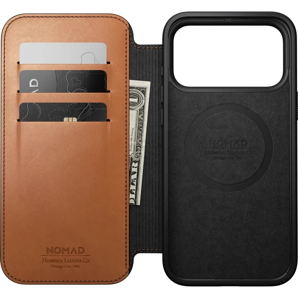 Nomad Modern Leather Folio (Horween) MagSafe kožené pouzdro iPhone 18 Pro Max Saddle - Pouzdra - Obrázek 729b1d65733b412d90c4493abeae2d6e