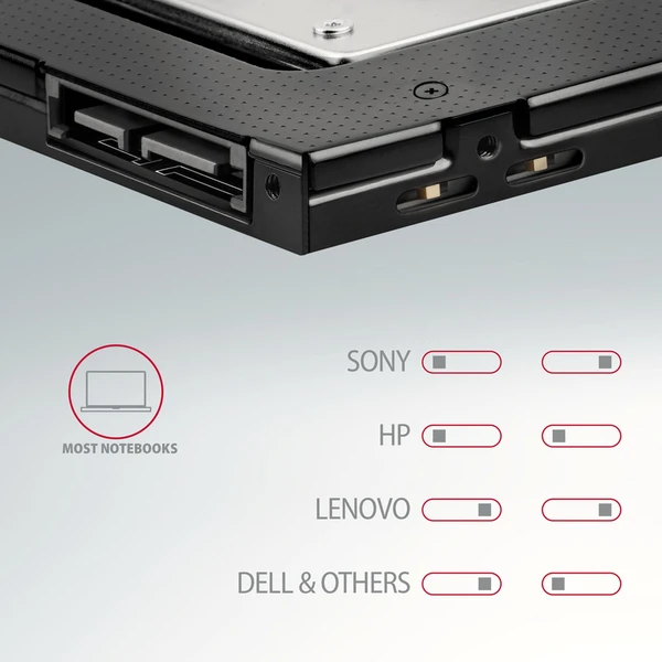 AXAGON RSS-CD09 rámeček pro 2.5" SSD/HDD do DVD slotu 9.5 mm - Rámečky na disky - Obrázek 72J0000P01