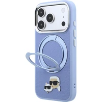 Karl Lagerfeld PU Grained K&CH Heads Ring Stand Magsafe kryt iPhone 18 Pro modrý - Pouzdra
