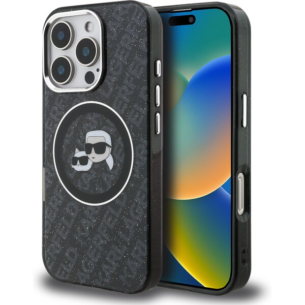 Karl Lagerfeld IML K&CH Heads Repeated Logo MagSafe kryt iPhone 16 Pro černý