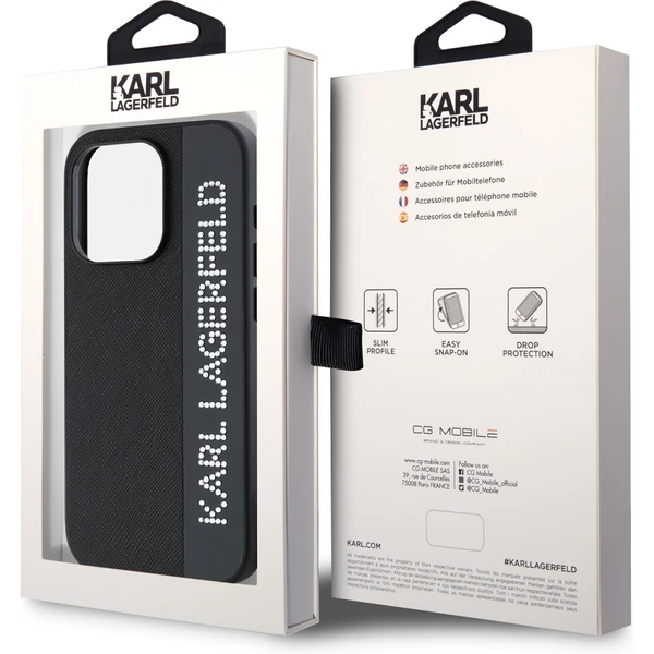 Karl Lagerfeld PU Saffiano Rhinestone Charm zadní kryt iPhone 15 Pro černý - Pouzdra - Obrázek 74N5000J01