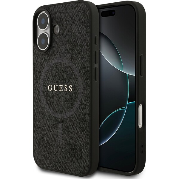 Guess PU Leather 4G Colored Ring MagSafe Zadní Kryt pro iPhone 17 černý