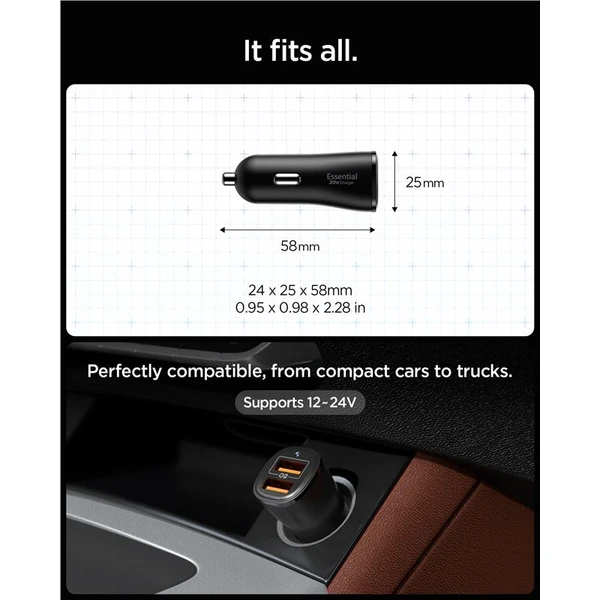 Spigen Essential 30W USB-A nabíječka do auta (EV302) černá - Nabíječky - Obrázek 74ab79916ed24c65b2a61eb54b065f4c