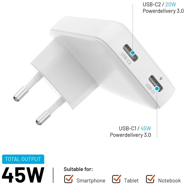 FIXED Slim GaN nabíječka (2x USB-C), PD, 45W, bílá - Nabíječky - Obrázek 7591f3246c9143859c7fb9435bd5b16f