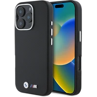 BMW M PU Kevlar Metal Logo kryt pro iPhone 16 Pro Max černý - Pouzdra