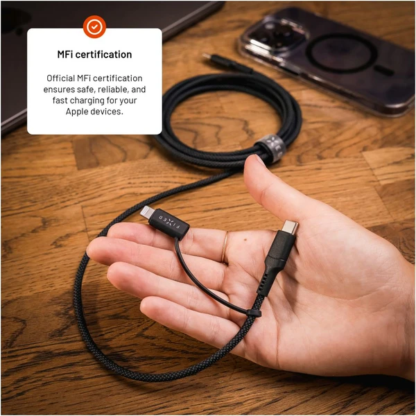 FIXED 2v1 napájecí kabel 60W 1,2m černý - Kabely a redukce - Obrázek 76407e5673304eada9658b07496e34c5