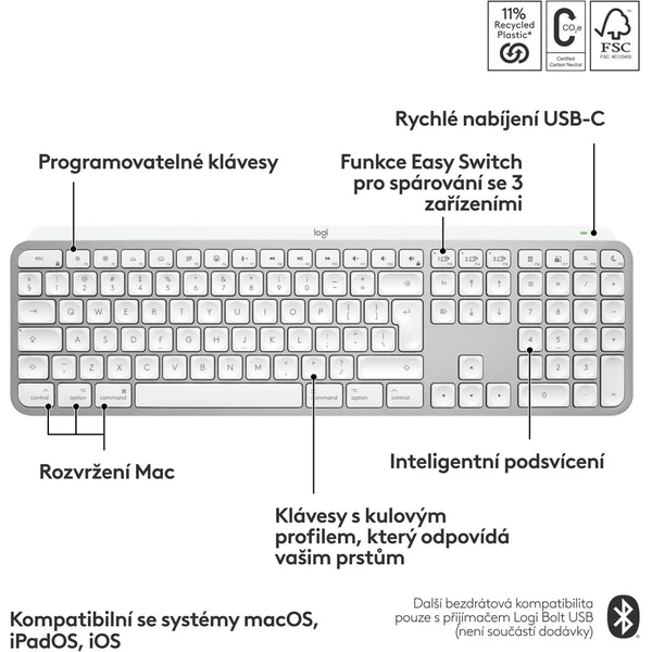 Logitech MX Keys S for Mac US bezdrátová klávesnice světle šedá - Klávesnice - Obrázek 7645000J01