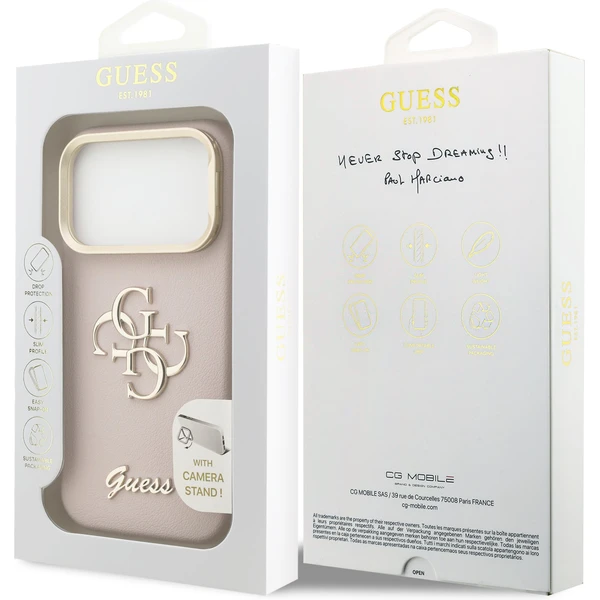 Guess PU Grained 4G Logo Stand Camera Frame kryt iPhone 17 Pro růžový - Pouzdra - Obrázek 76b508f0107246b0982ca267c58931e7