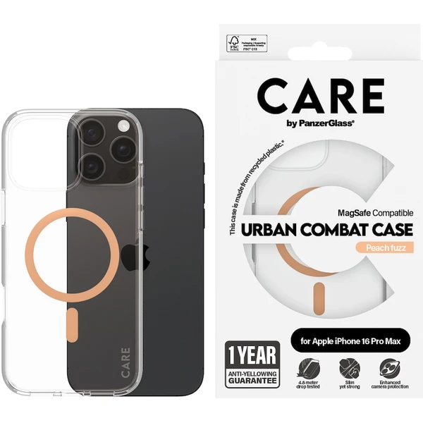 PanzerGlass® CARE kryt Apple iPhone 16 Pro Max MagSafe Urban Combat čirý/broskvový - Pouzdra - Obrázek 7708000P01