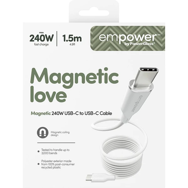 PanzerGlass USB-C/USB-C magnetický napájecí kabel 240W 1,5m bílý - Kabely a redukce - Obrázek 773J000K01