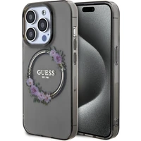 Guess PC/TPU Flowers Ring Glossy Logo MagSafe kryt iPhone 15 Pro černý - Pouzdra