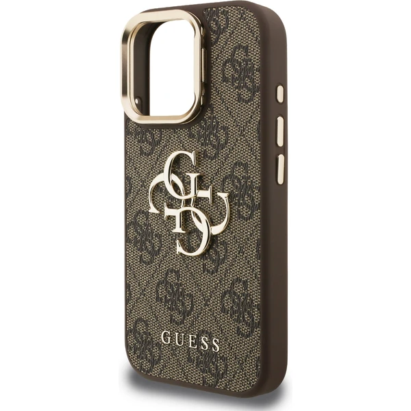 Guess PU 4G Metal Logo Stand Camera Frame kryt iPhone 15 Pro Max hnědý - Pouzdra - Obrázek 77623b4102494896b961c580b7d335c3