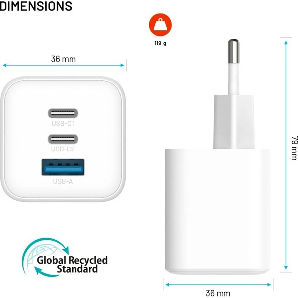 FIXED Mini GaN nabíječka s 2x USB-C/USB-A a podporou PD, 65W, bílá - Nabíječky - Obrázek 77800d9c661c4b5fb4fe7e9ba48b3d38