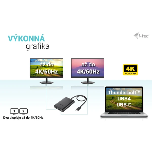 i-tec USB-C/2x DisplayPort redukce černá - Kabely a redukce - Obrázek 77AS100501