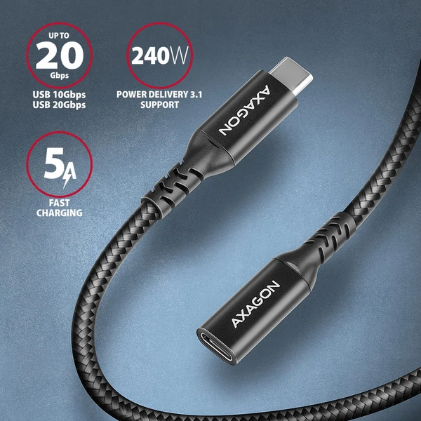 AXAGON BUCM32-CF15AB USB-C/USB-C prodlužovací kabel 1,5m černý - Kabely a redukce - Obrázek 77O0000J01