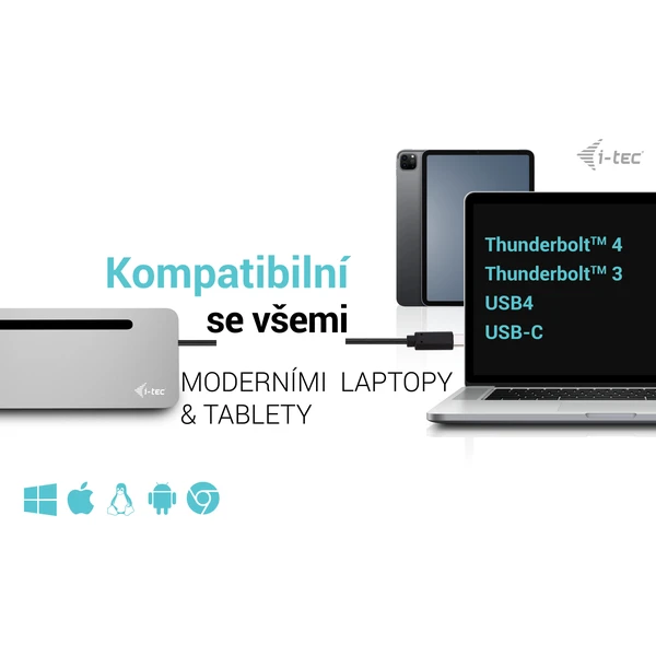i-tec USB-C Metal Ergonomic 4K 3x Display dokovací stanice s PD 100W + i-tec nabíječka 100W - Dokovací stanice - Obrázek 77P8000601