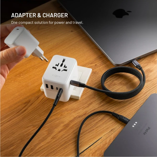FIXED Voyager (70W) cestovní adaptér pro EU/UK/USA/AUS, 3xUSB-C a 2xUSB, GaN, PD bílý - Nabíječky - Obrázek 783416284e31475ba29f1bf9e689c0cc