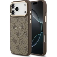 Guess PU Leather 4G Gold Frame MagSafe kryt iPhone 17 Pro Max hnědý - Pouzdra