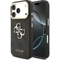 Guess PU Leather 4G Metal Logo Gold Frame kryt iPhone 17 Pro černý - Pouzdra