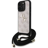 Guess PU 4G Metal Logo Crossbody popruh kryt iPhone 16 Pro růžový - Pouzdra