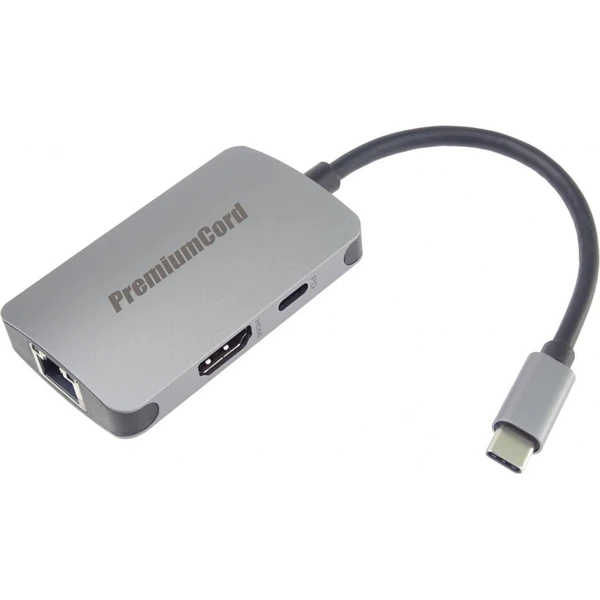 PremiumCord USB-C na HDMI + RJ45 + PD Hub šedý - Dokovací stanice - Obrázek 78LF000K01