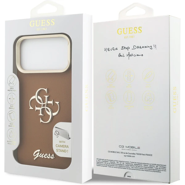 Guess PU Grained 4G Logo Stand Camera Frame kryt iPhone 17 Pro Max hnědý - Pouzdra - Obrázek 79085b383a0045b3b0d60296f2538b04