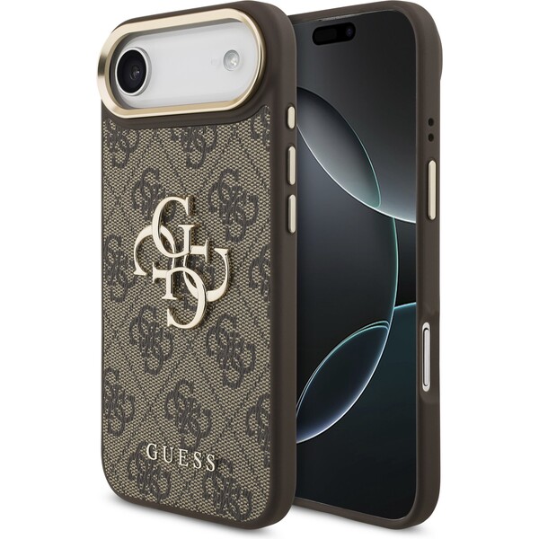 Guess PU Leather 4G Metal Logo Gold Frame kryt iPhone 17 Air hnědý