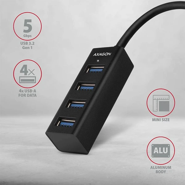 AXAGON HUEM1C 4x USB 3.2 Gen 1 MINI hub kovový kabel USBC 20cm - USB huby - Obrázek 797HF00101