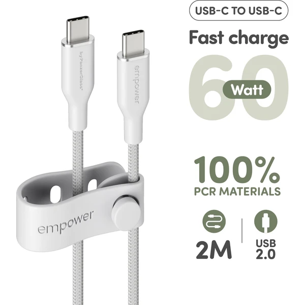 PanzerGlass USB-C/USB-C napájecí kabel 60W 2m bílý - Kabely a redukce - Obrázek 7B3J000K01