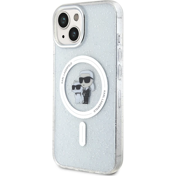 Karl Lagerfeld IML Glitter Karl and Choupette MagSafe kryt iPhone 15 čirý - Pouzdra - Obrázek 7BI8000601
