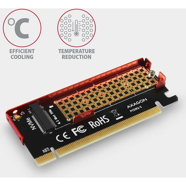 AXAGON PCEM2S PCIe x16 M.2 NVMe Mkey slot adaptér + pasivní chladič - Řadiče - Obrázek 7D7HF00101