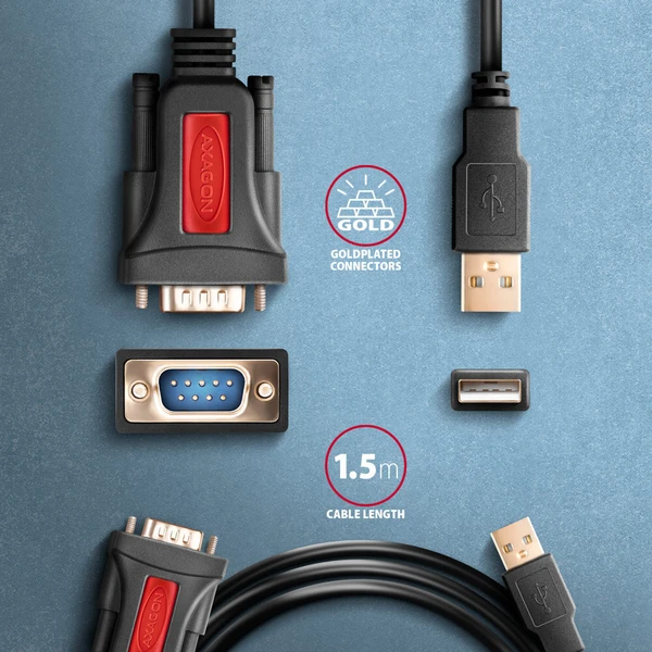 AXAGON USB-A/COM(DE-9) redukce 1,5m černá - Kabely a redukce - Obrázek 7GS6000701