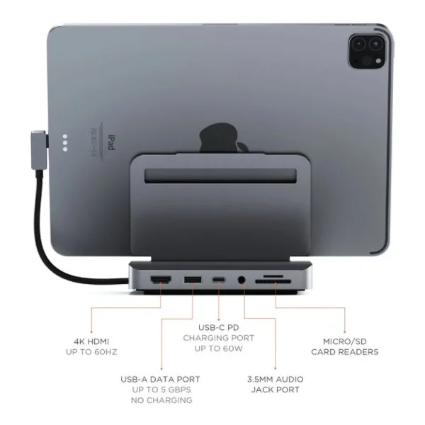 Satechi Aluminium Stand & Hub for iPad Pro USB-C PD 60W 4K HDMI 60Hz - Stojánky - Obrázek 7H6NF00101
