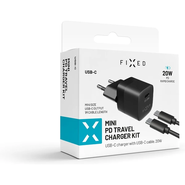 FIXED Mini nabíječka s USB-C výstupem a kabelem USB-C 1 metr PD 20W černý - Nabíječky - Obrázek 7IL4700301