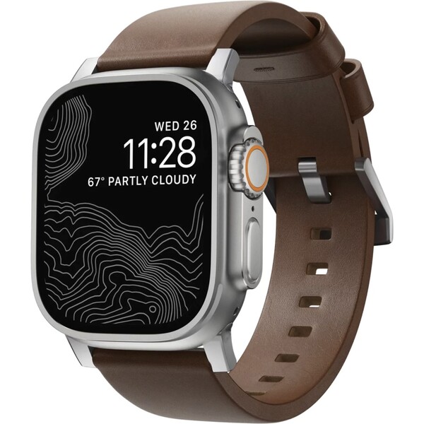 Nomad Modern Band řemínek Apple Watch 46mm/49mm tmavě hnědá/stříbrná
