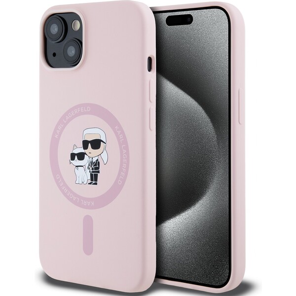 Karl Lagerfeld Liquid Silicone Karl and Choupette Magsafe zadní kryt iPhone 14 růžový