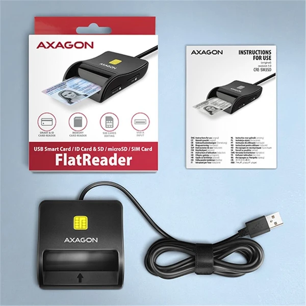 AXAGON CRE-SM3SD, USB-A FlatReader 4-slot čtečka Smart card (eObčanka) + SD/microSD/SIM, kabel 1.3 m - Čtečky paměťových karet - Obrázek 7QS6000701