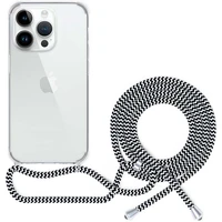 Spello Crossbody kryt se šňůrkou pro iPhone 15 Pro Max  transparentní / černobílá šňůrka - Pouzdra