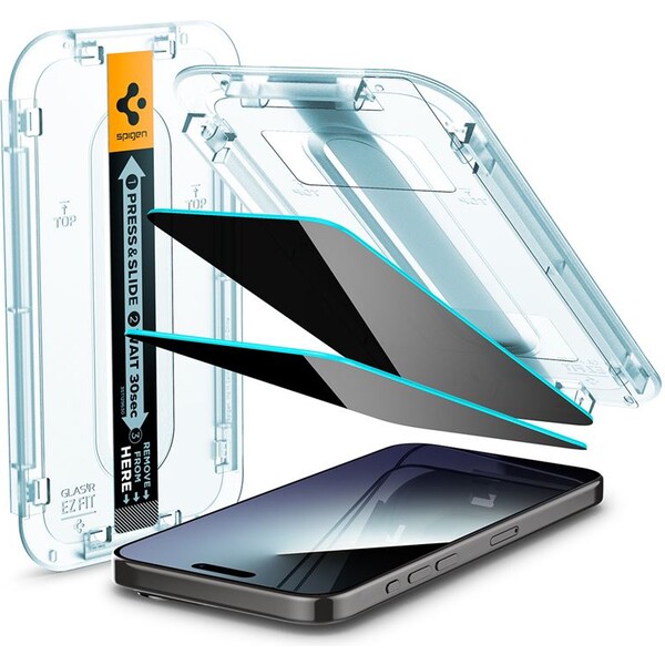 Spigen Glass tR EZ Fit Privacy 2 Pack tvrzené sklo iPhone 15 Pro Max čiré