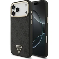Guess PU Leather 4G Triangle Logo Gold Frame MagSafe kryt iPhone 17 Pro Max černý - Pouzdra