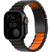 UNIQ Strova Flex titanový řemínek pro Apple Watch 49/46/45/44mm Midnight Black/Volt Orange - Řemínky