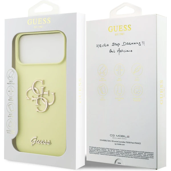 Guess Liquid Silicone 4G Metal Logo kryt iPhone 17 Pro Max žlutý - Pouzdra - Obrázek 7a4f3eae45b24b8cbdc0a6728d654c55