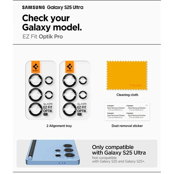 Spigen Glass tR EZ Fit Optik Pro HD skla na fotoapará Samsung Galaxy S25 Ultra černá (2 ks) - Ochranné folie a skla - Obrázek 7a829c64c161450d8ed4c9efc57a500c