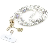 Guess Crossbody popruh Pearl and 4G Charm bílý - Popruhy a crossbody